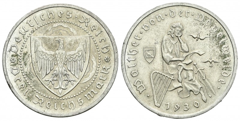 Alemania. República de Weimar. 3 reichsmark. 1930. (Km-1930). Ag. 15,00 g. Golpe...