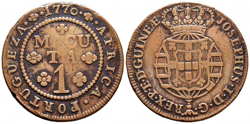 Angola Portuguesa. José I. 1 macuta. 1770. (Km-51.1). Ae. 35,56 g. Golpecitos en...