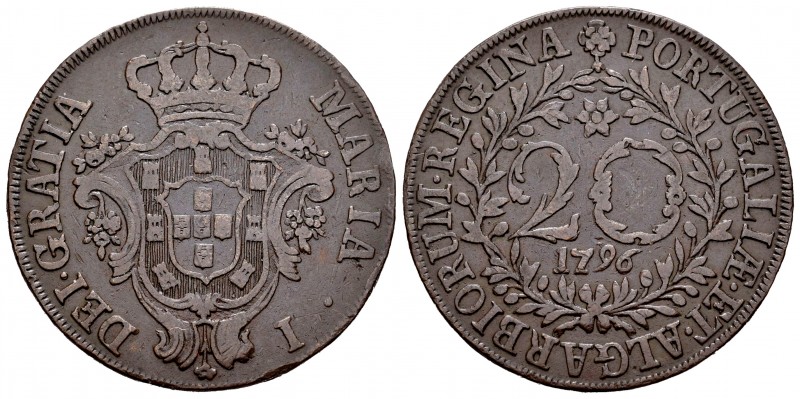 Azores. María I. 20 reis. 1796. (Km-3). (Gomes-03-03). Ae. 12,23 g. BC. Est...15...