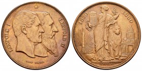 Bélgica. Leopoldo II. 5 francos. 1880. (Km-M9a). Ae. 24,80 g. 50º aniversario de la independencia. EBC-. Est...70,00. English: Belgium. Leopold II. 5 ...