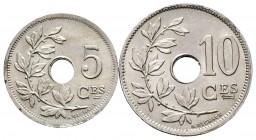 Bélgica. Leopoldo II. Cu-Ni. Lote de 2 monedas de 5 y 10 céntimos, de 1901. Km 46 y 48. MBC+/EBC. Est...35,00. English: Belgium. Leopold II. Lote de 2...