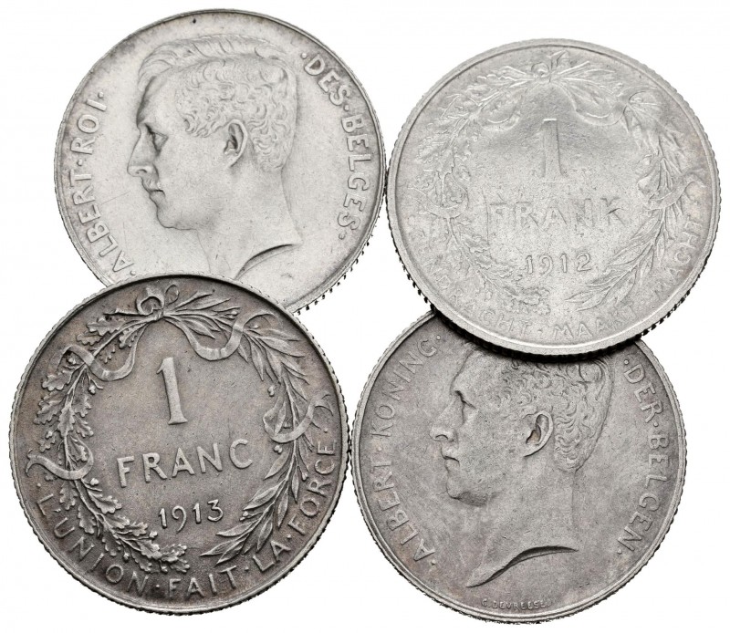 Bélgica. Albert I. Lote de 4 monedas de Bélgica, 1 franco, del rey Alberto I. 2 ...