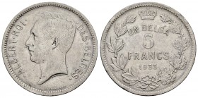 Bélgica. Albert I. 5 francos. 1933. (Km-97.1). Ni. 14,19 g. MBC-. Est...15,00. English: Belgium. Albert I. 5 francos. 1933. (Km-97.1). Ni. 14,19 g. Al...