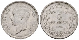 Bélgica. Albert I. 5 francos. 1934. (Km-97.1). Ni. 13,60 g. MBC-. Est...15,00. English: Belgium. Albert I. 5 francos. 1934. (Km-97.1). Ni. 13,60 g. Al...
