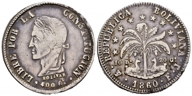 Bolivia. 8 soles. 1860. Potosí. FJ. (Km-138.6). Ag. 19,99 g. MBC-/MBC. Est...35,...