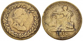 Canadá. Token (1/2 penny). 1812. (Br-960). Ae. 5,93 g. BC-. Est...10,00. English: Canada. Token (1/2 penny). 1812. (Br-960). Ae. 5,93 g. Almost F. Est...