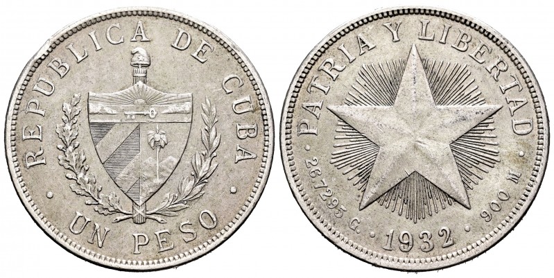 Cuba. 1 peso. 1932. (Km-15.2). Ag. 26,67 g. Golpe en canto. Limpiada. MBC+. Est....