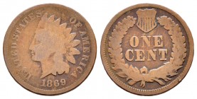 Estados Unidos. 1 cent. 1869. Philadelphia. (Km-90a). Ae. 2,70 g. BC. Est...35,00. English: United States. 1 cent. 1869. Philadelphia. (Km-90a). Ae. 2...