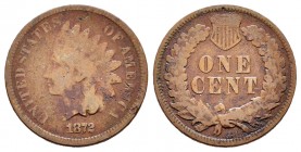 Estados Unidos. 1 cent. 1872. (Km-90a). Ae. 2,85 g. BC+. Est...30,00. English: United States. 1 cent. 1872. (Km-90a). Ae. 2,85 g. Choice F. Est...30,0...