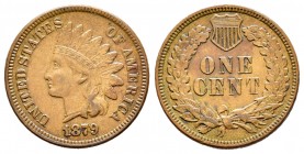 Estados Unidos. 1 cent. 1879. Philadelphia. (Km-90a). Ae. 3,08 g. MBC+. Est...25,00. English: United States. 1 cent. 1879. Philadelphia. (Km-90a). Ae....