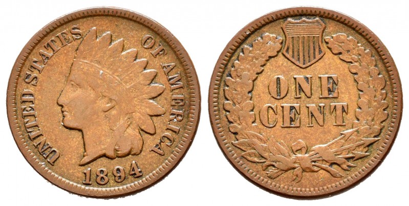 Estados Unidos. 1 cent. 1894. (Km-90a). Ae. 3,10 g. MBC. Est...50,00. English: U...