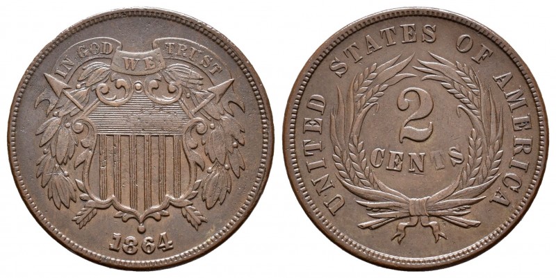 Estados Unidos. 2 cent. 1864. (Km-94). Ae. 6,02 g. MBC+. Est...40,00. English: U...