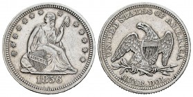 Estados Unidos. 1/4 dollar. 1856. Philadelphia. (Km-A64.2). Ag. 6,19 g. MBC+. Est...100,00. English: United States. 1/4 dollar. 1856. Philadelphia. (K...