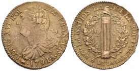 Francia. Louis XVI. 2 sols. 1791 (L´AN 3). París. A. (Km-603.1). (Gad-25). (Duplessy-1722). Ae. 23,95 g. MBC+. Est...110,00. English: France. Louis XV...