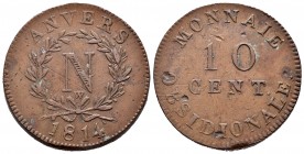 Francia. Napoleón Bonaparte. 10 cent. 1814. Lille. W. Anvers. (Km-5.4). (Gad-192c). Ae. 23,27 g. MBC. Est...50,00. English: France. Napoleon Bonaparte...