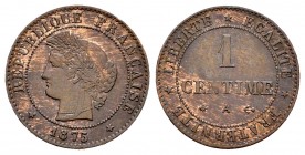 Francia. III República. 1 centime. 1875. París. A. (Km-826.1). (Gad-88). Ae. 1,01 g. EBC+. Est...12,00. English: France. 1 centime. 1875. Paris. A. (K...