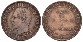 Francia. Napoleón III. 5 céntimos (módulo). 1853. (Km-M23). (Gad-153c). Ae. 5,77 g. Visita del Emperador a Lille. MBC-. Est...30,00. English: France. ...