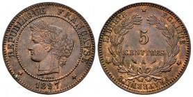 Francia. III República. 5 centimes. 1897. París. A. (Km-821.1). (Gad-157). Ae. 5,01 g. EBC+. Est...25,00. English: France. 5 centimes. 1897. Paris. A....