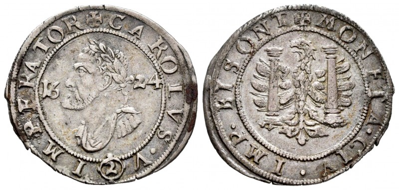 Francia. Charles V. 1/4 teston (Doble gros). 1624. Besançon. (Km-M11). Anv.: CAR...