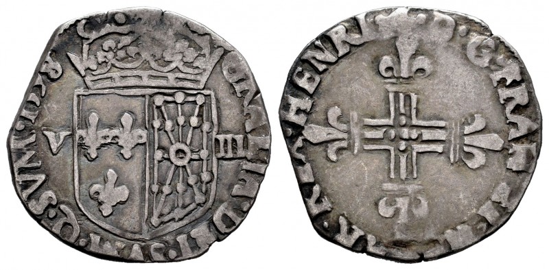 Francia. Henry IV. 1/8 de ecu. 1598. Navarra. (Duplessy-1239). Ag. 4,47 g. Tono....
