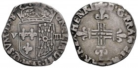 Francia. Henry IV. 1/8 de ecu. 1598. Navarra. (Duplessy-1239). Ag. 4,47 g. Tono. Escasa. MBC. Est...80,00. English: France. Henry IV. 1/8 de ecu. 1598...