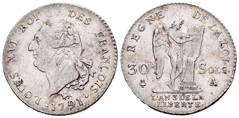 Francia. Louis XVI. 30 sols. 1791 (L´AN 3). París. A. (Gad-39). (Duplessy-1720)....