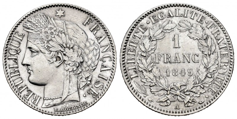Francia. II República. 1 franco. 1849. París. A. (Km-759.1). (Gad-457). Ag. 4,96...