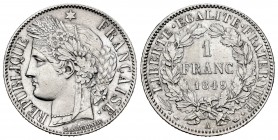 Francia. II República. 1 franco. 1849. París. A. (Km-759.1). (Gad-457). Ag. 4,96 g. Limpiada. EBC. Est...25,00. English: France. II Republic. 1 franco...
