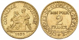 Francia. III República. 2 francos. 1923. (Gad-533). Bronce-Aluminio. 8,06 g. Cámara de Comercio. Brillo original. SC-. Est...75,00. English: France. 2...