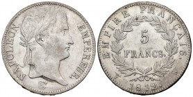 Francia. Napoleón Bonaparte. 5 francos. 1812. Lille. W. (Km-694.16). (Gad-584). Ag. 24,88 g. Rayitas. MBC+. Est...60,00. English: France. Napoleon Bon...
