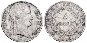 Francia. Napoleón Bonaparte. 5 francos. 1813. Burdeos. K. (Km-694.8). (Gad-584). Ag. 24,69 g. Golpecitos en canto. BC+/MBC-. Est...90,00. English: Fra...