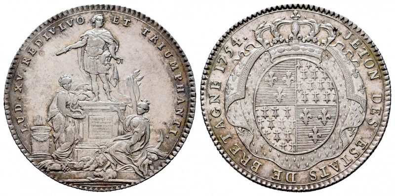 Francia. Louis XV. Jetón. 1754. (Feuardent-8764). Anv.:  Estatua del rey en un p...