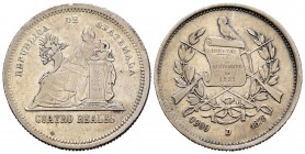 Guatemala. 4 reales. 1878. D. (Km-150). Ag. 12,43 g. Tirada de 10.000 piezas. Escasa. MBC-. Est...40,00. English: Guatemala. 4 reales. 1878. D. (Km-15...