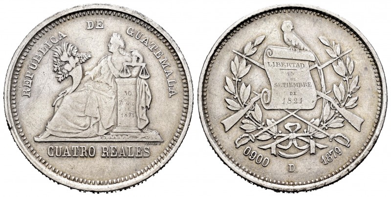 Guatemala. 4 reales. 1879. D. (Km-150). Ag. 12,27 g. Tirada de 7.664 piezas. Gol...