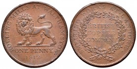 Gran Bretaña. George III. 1 penny - Token. 1812. British copper company. (Withers-562a). Anv.: ROLLING MILLS AT WALTHAMSTOW. León a izquierda. Leyenda...