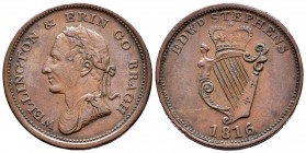 Irlanda. 1 penny - Token. 1816. Wellington and Erin. Edward Stephens. (Withers-1869). Anv.: WELLINGTON & ERIN GO BRACH. Busto de Wellington a izquierd...
