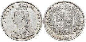 Gran Bretaña. Victoria. 1/2 corona. 1887. (Km-764). (S-3924). Ag. 14,14 g. Ligeramente limpiada. EBC-. Est...45,00. English: United Kingdom. Victoria ...