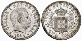 India Portuguesa. Carlos I. 1 rupia. 1904. (Km-17). (Gomes-05.02). Ag. 11,69 g. Restos de brillo original. EBC. Est...40,00. English: Portuguese India...