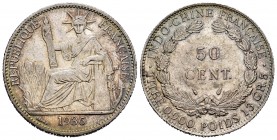 Indochina Francesa. 50 céntimos. 1936. (Km-4a.2). Ag. 13,53 g. Golpecitos en el canto. EBC-. Est...50,00. English: French Indochina. 50 céntimos. 1936...