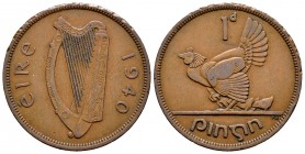 Irlanda. 1 penny. 1940. (Km-11). Ae. 9,26 g. Golpecitos en el canto. MBC. Est...10,00. English: Ireland. 1 penny. 1940. (Km-11). Ae. 9,26 g. Minor nic...