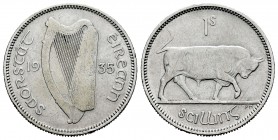 Irlanda. 1 shilling. 1935. (Km-6). Ag. 5,52 g. Golpecitos en el canto. MBC. Est...10,00. English: Ireland. 1 shilling. 1935. (Km-6). Ag. 5,52 g. Minor...