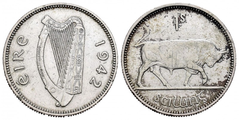 Irlanda. 1 shilling. 1942. (Km-14). Ag. 5,61 g. MBC. Est...10,00. English: Irela...