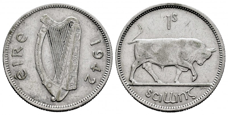 Irlanda. 1 shilling. 1942. (Km-14). Ag. 5,57 g. MBC+. Est...10,00. English: Irel...