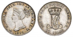 Italia. Ducado de Parma. Maria Luigia. 10 soldi. 1815. (Km-C27). (Pagani-10). (Mont-120). Ag. 2,49 g. Buen ejemplar. Escasa. SC-. Est...125,00. Englis...