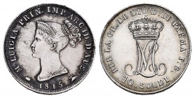 Italia. Ducado de Parma. Maria Luigia. 10 soldi. 1815. (Km-C27). (Pagani-10). (Mont-120). Ag. 2,47 g. EBC. Est...90,00. English: Italy. Parma. Maria L...