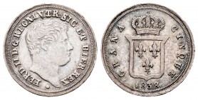 Italia. Nápoles y Sicilia. Ferdinando II. 5 grana. 1838. (Km-149). (Pagani-314). (Mont-966). Ag. 1,16 g. MBC+. Est...25,00. English: Italy. Napoli and...