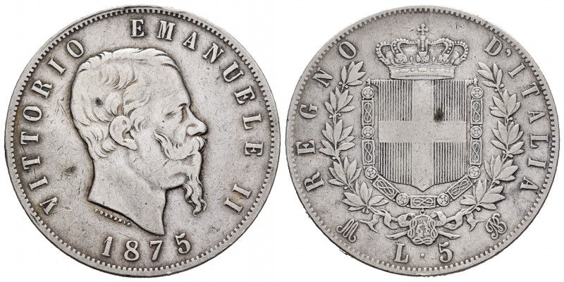 Italia. Vittorio Emanuele II. 5 liras. 1875. Milán. BN. (Km-8.4). (Pagani-499). ...