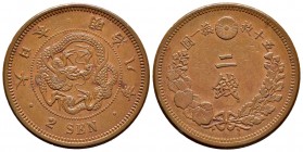 Japón. Mutsuhito. 2 sen. Año 8 (1875). (Km-Y18.1). Ae. 14,53 g. MBC+. Est...20,00. English: Japan. Mutsuhito. 2 sen. Año 8 (1875). (Km-Y18.1). Ae. 14,...