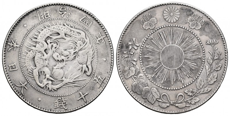Japón. Mutsuhito. 50 sen. Año 4 (1871). (Km-Y4). Ag. 12,18 g. MBC/MBC-. Est...25...
