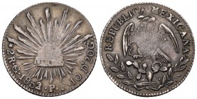 México. 2 reales. 1852/1. Guanajuato. PF. (Km-374.8). Ag. 6,52 g. Escasa. MBC. Est...45,00. English: Mexico. 2 reales. 1852/1. Guanajuato. PF. (Km-374...